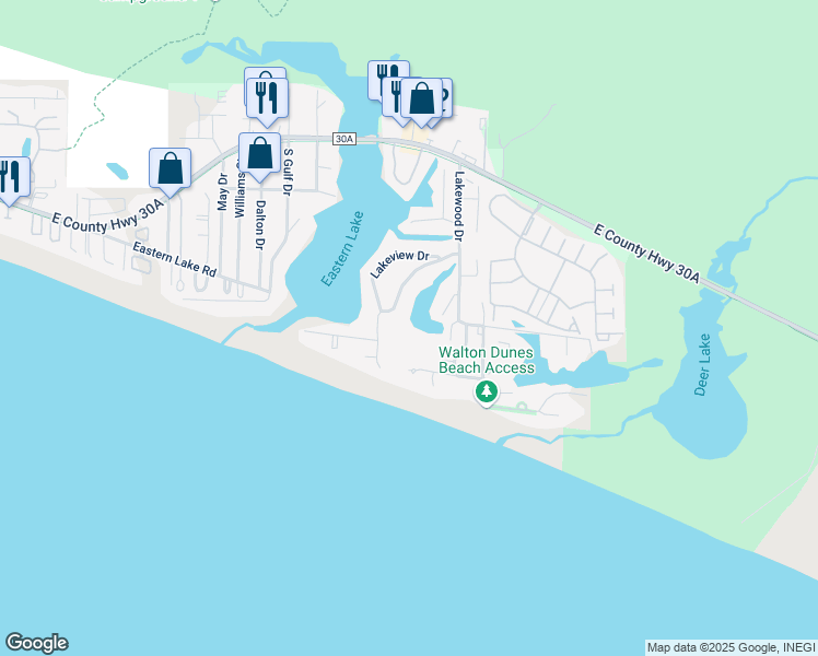 map of restaurants, bars, coffee shops, grocery stores, and more near 11 Beachside Drive in Santa Rosa Beach