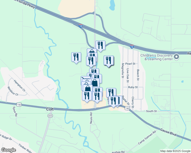 map of restaurants, bars, coffee shops, grocery stores, and more near 150 Northshore Boulevard in Slidell