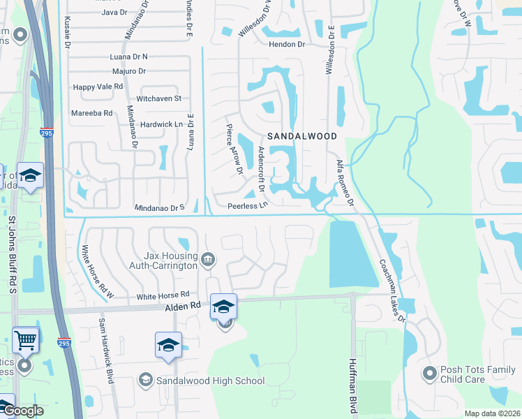 map of restaurants, bars, coffee shops, grocery stores, and more near 2403 Minford Place in Jacksonville
