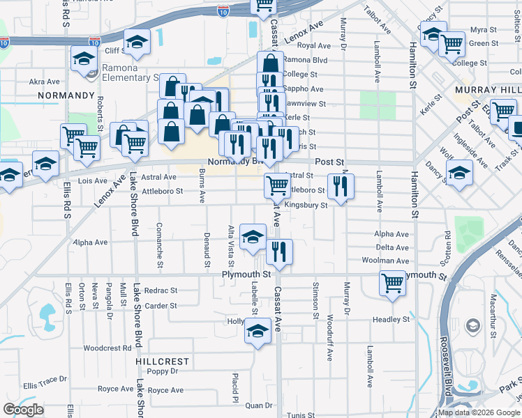 map of restaurants, bars, coffee shops, grocery stores, and more near 1120 Labelle Street in Jacksonville