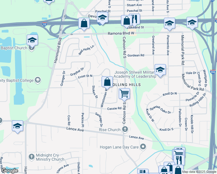 map of restaurants, bars, coffee shops, grocery stores, and more near 1025 Winstonian Way Street in Jacksonville
