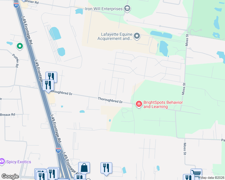 map of restaurants, bars, coffee shops, grocery stores, and more near 338 Thoroughbred Drive in Carencro