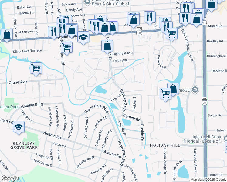 map of restaurants, bars, coffee shops, grocery stores, and more near 537 Eiseman Way in Jacksonville