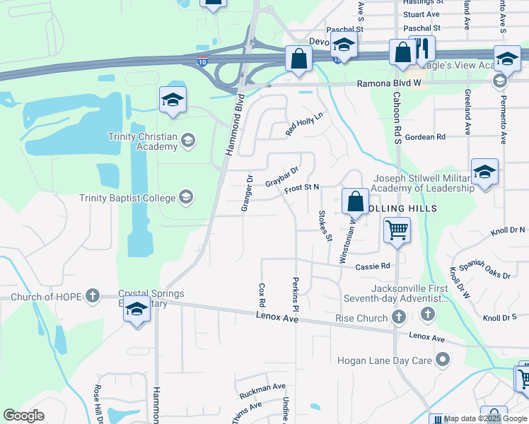 map of restaurants, bars, coffee shops, grocery stores, and more near 8537 Canton Drive in Jacksonville