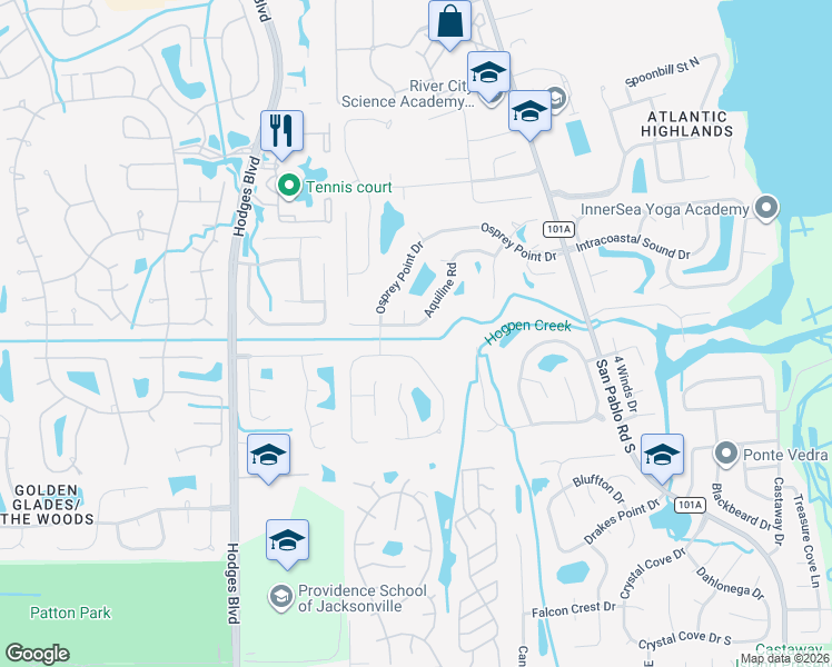 map of restaurants, bars, coffee shops, grocery stores, and more near 13474 Aquiline Road in Jacksonville