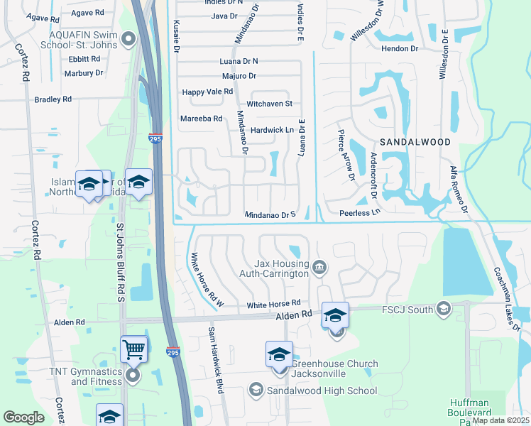 map of restaurants, bars, coffee shops, grocery stores, and more near 2325 Honolulu Court in Jacksonville