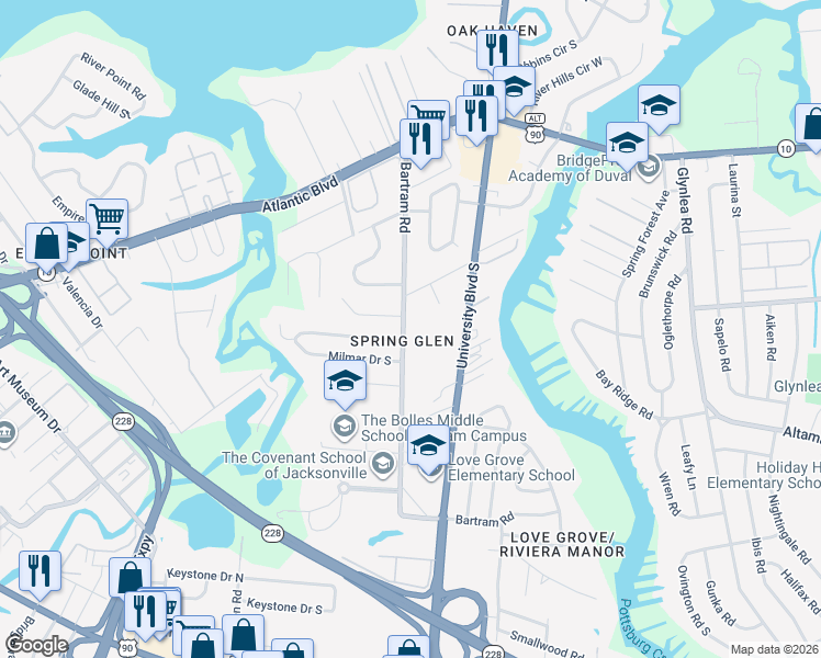 map of restaurants, bars, coffee shops, grocery stores, and more near 5627 Coquina Gates Street in Jacksonville