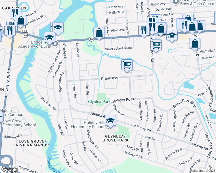 map of restaurants, bars, coffee shops, grocery stores, and more near 7016 Abbot Court in Jacksonville