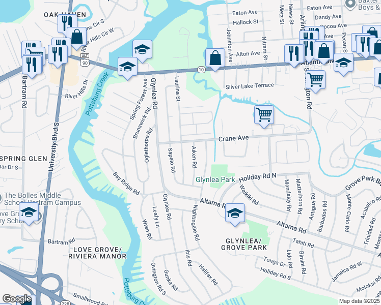 map of restaurants, bars, coffee shops, grocery stores, and more near 413 Laurina Street in Jacksonville