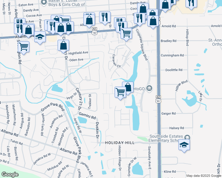 map of restaurants, bars, coffee shops, grocery stores, and more near in Jacksonville
