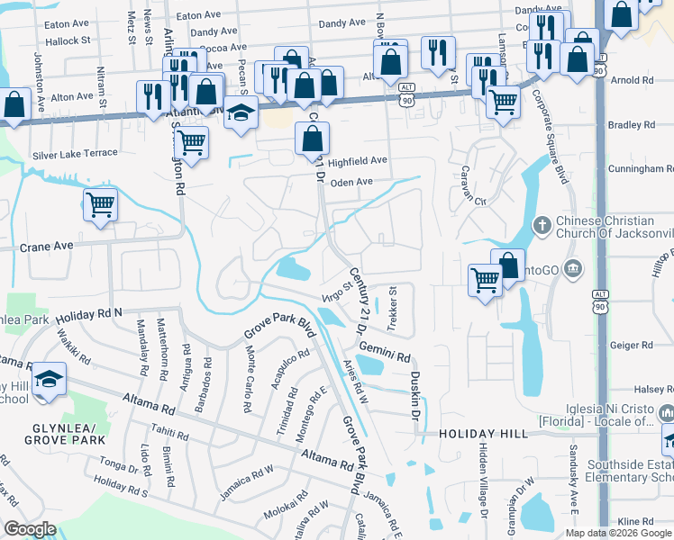 map of restaurants, bars, coffee shops, grocery stores, and more near 537 Eiseman Way in Jacksonville