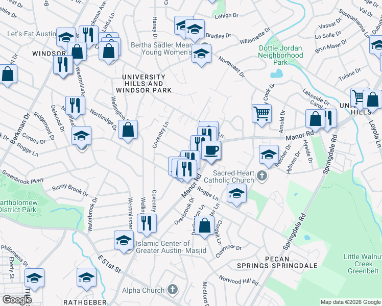 map of restaurants, bars, coffee shops, grocery stores, and more near in Austin