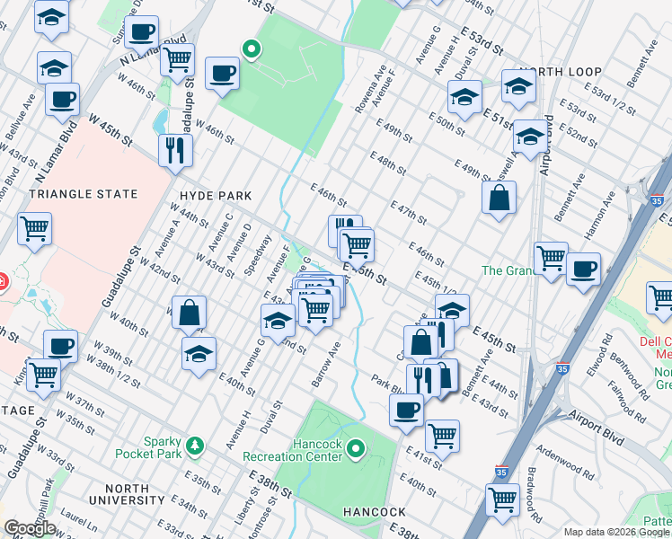 map of restaurants, bars, coffee shops, grocery stores, and more near in Austin