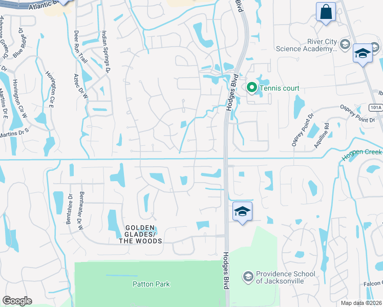 map of restaurants, bars, coffee shops, grocery stores, and more near 2451 Fallen Tree Drive West in Jacksonville