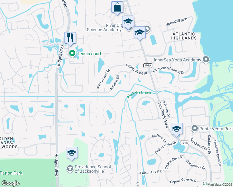 map of restaurants, bars, coffee shops, grocery stores, and more near 13474 Aquiline Rd in Jacksonville