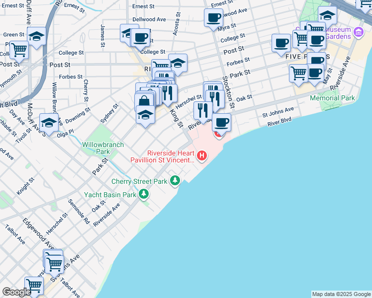 map of restaurants, bars, coffee shops, grocery stores, and more near in Jacksonville