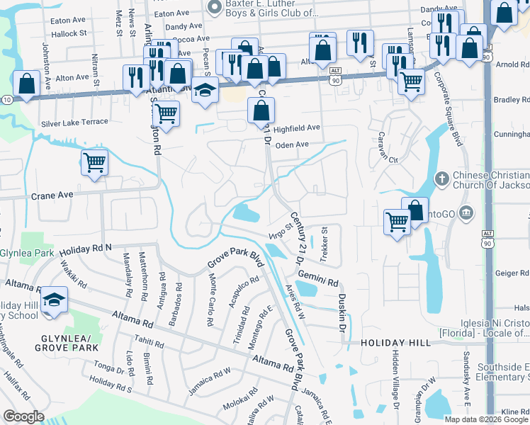 map of restaurants, bars, coffee shops, grocery stores, and more near 532 Eiseman Way in Jacksonville