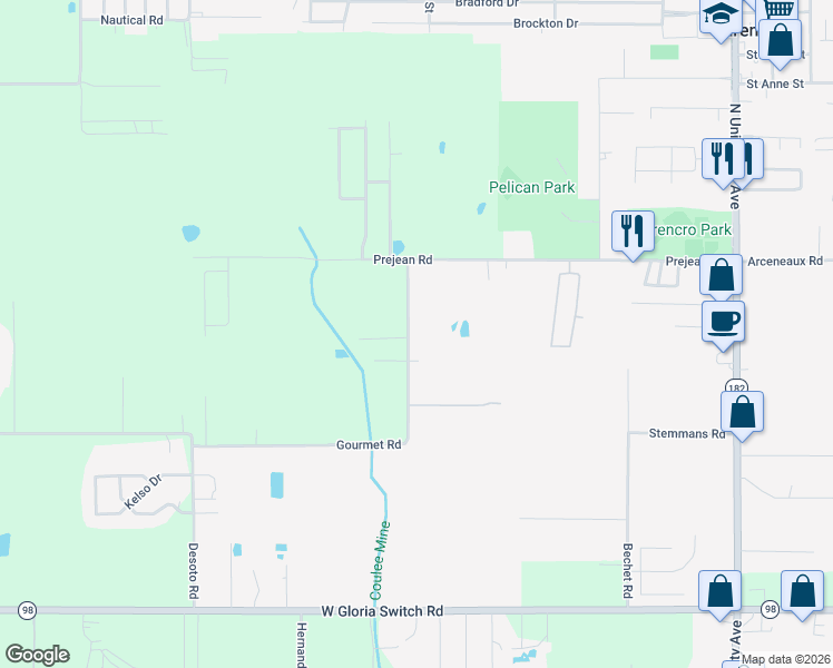 map of restaurants, bars, coffee shops, grocery stores, and more near 112-120 Gourmet Road in Carencro