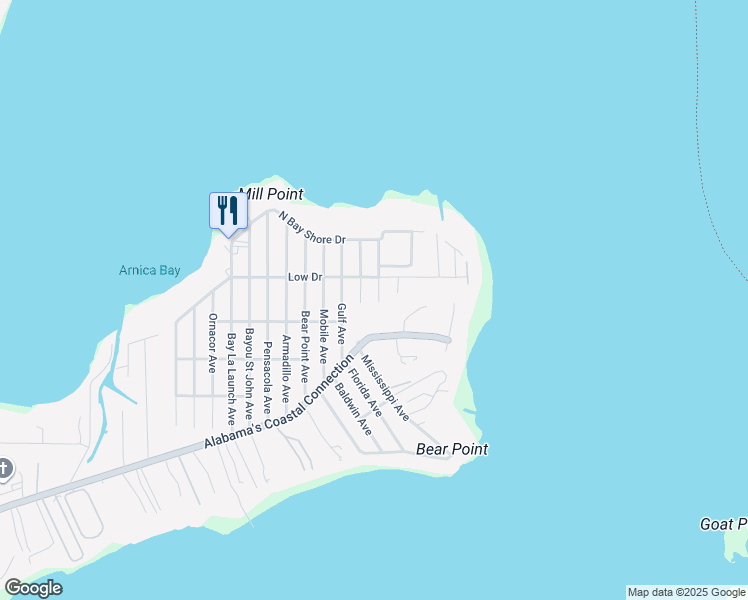 map of restaurants, bars, coffee shops, grocery stores, and more near 5625 Georgia Street in Orange Beach