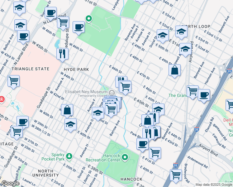 map of restaurants, bars, coffee shops, grocery stores, and more near in Austin