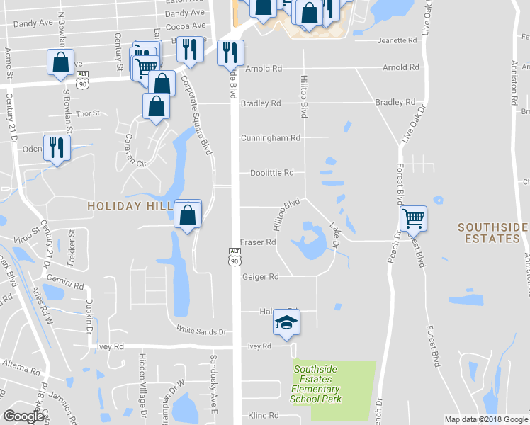 map of restaurants, bars, coffee shops, grocery stores, and more near 9738 Eisenhower Road in Jacksonville