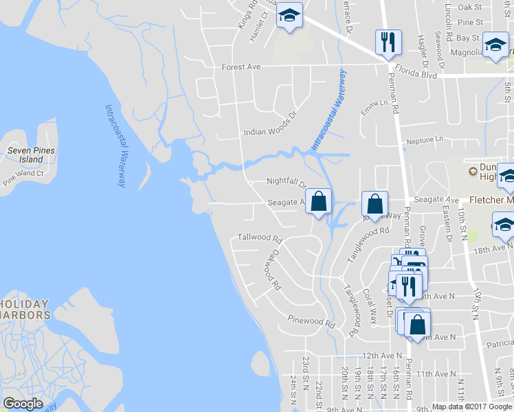 map of restaurants, bars, coffee shops, grocery stores, and more near 2091 Lois Lane in Jacksonville Beach