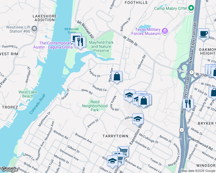 map of restaurants, bars, coffee shops, grocery stores, and more near 2706 Pecos Street in Austin