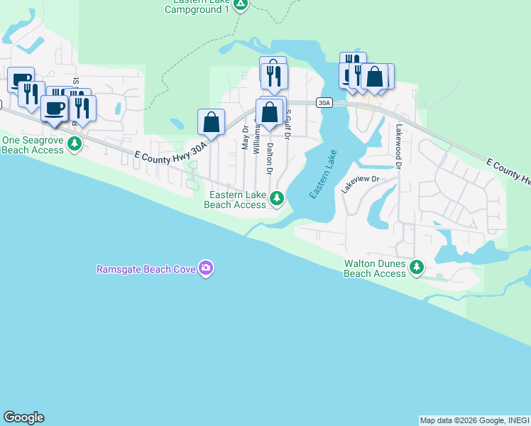 map of restaurants, bars, coffee shops, grocery stores, and more near 498 Eastern Lake Road in Santa Rosa Beach