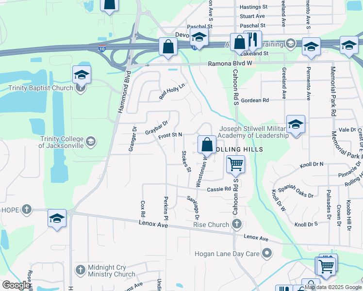 map of restaurants, bars, coffee shops, grocery stores, and more near 938 Stokes Street in Jacksonville