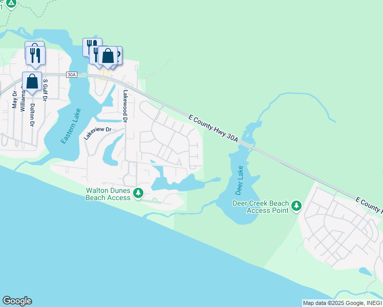 map of restaurants, bars, coffee shops, grocery stores, and more near 29 Blue Moon Lane in Santa Rosa Beach