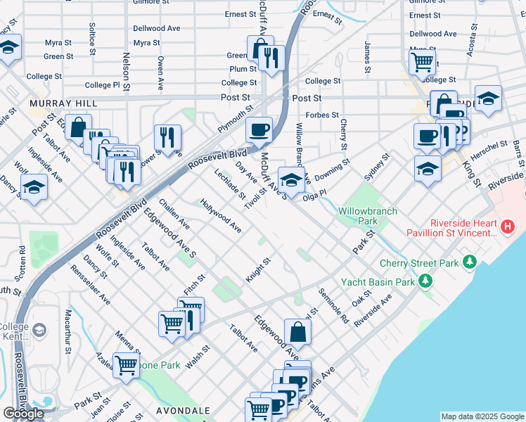 map of restaurants, bars, coffee shops, grocery stores, and more near 1355 Lechlade Street in Jacksonville