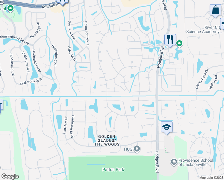 map of restaurants, bars, coffee shops, grocery stores, and more near 2337 Bobcat Lane in Jacksonville