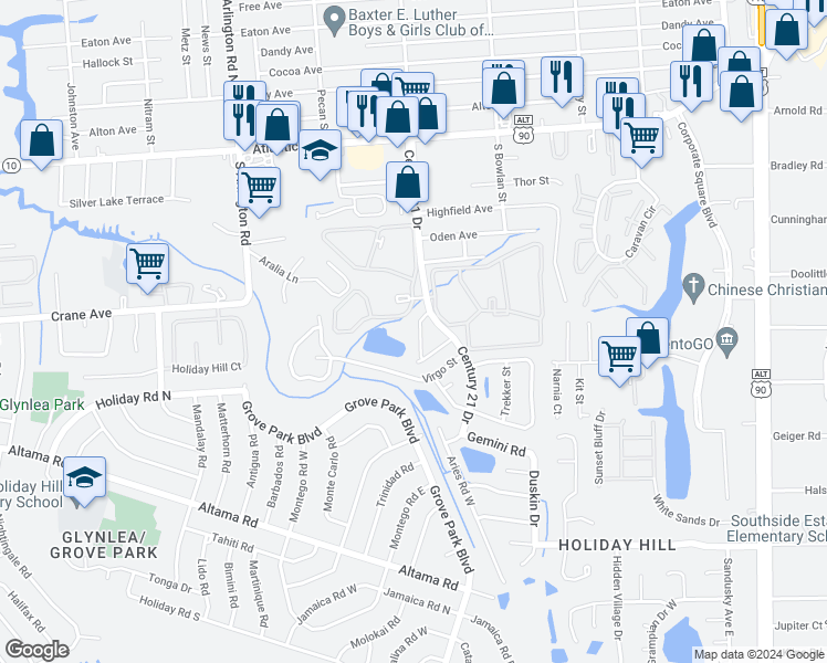 map of restaurants, bars, coffee shops, grocery stores, and more near 532 Eiseman Way in Jacksonville