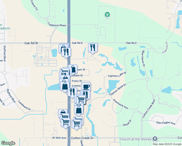 map of restaurants, bars, coffee shops, grocery stores, and more near 5661 Dee Street in Gulf Shores