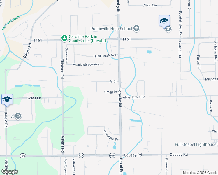 map of restaurants, bars, coffee shops, grocery stores, and more near in Prairieville