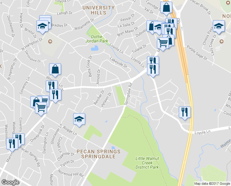 map of restaurants, bars, coffee shops, grocery stores, and more near 6211 Hyside Drive in Austin