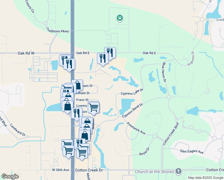 map of restaurants, bars, coffee shops, grocery stores, and more near 274 Cypress Lake Dr in Gulf Shores