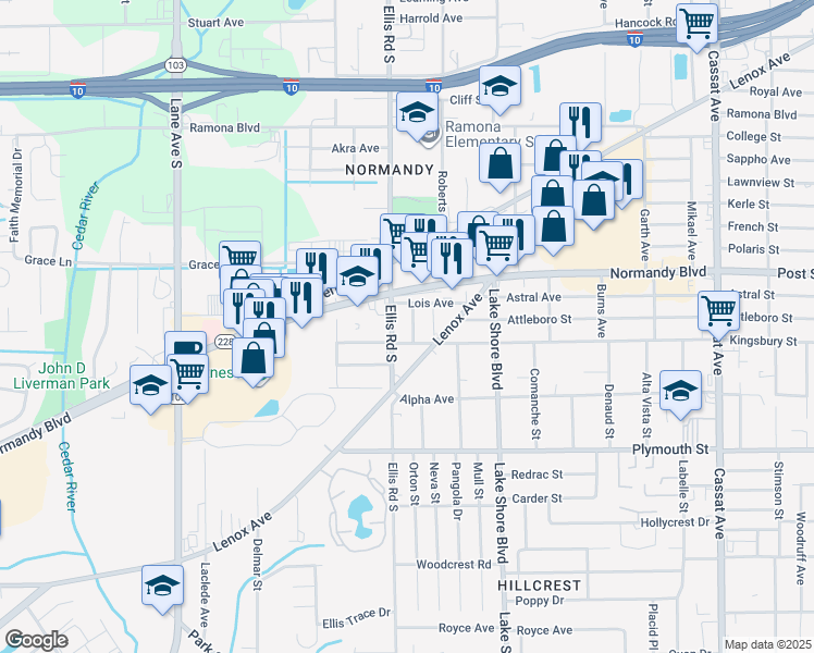 map of restaurants, bars, coffee shops, grocery stores, and more near 1048 Seba Street in Jacksonville