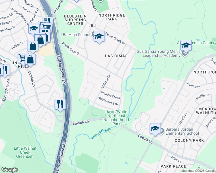 map of restaurants, bars, coffee shops, grocery stores, and more near 5704 Brook Valley Drive in Austin