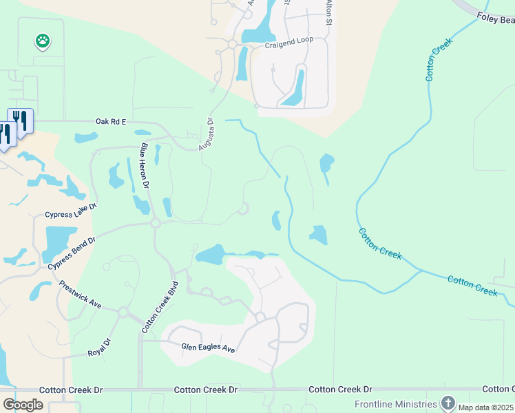 map of restaurants, bars, coffee shops, grocery stores, and more near 609 Estates Drive in Gulf Shores