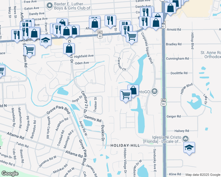 map of restaurants, bars, coffee shops, grocery stores, and more near 448 Matilda Lane in Jacksonville