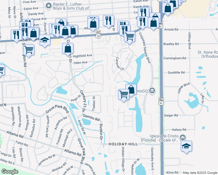 map of restaurants, bars, coffee shops, grocery stores, and more near 448 Matilda Lane in Jacksonville