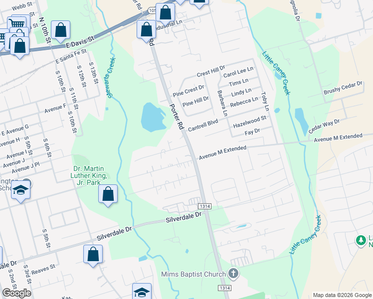 map of restaurants, bars, coffee shops, grocery stores, and more near 802 Porter Road in Conroe