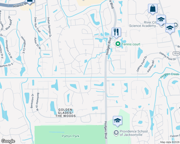 map of restaurants, bars, coffee shops, grocery stores, and more near 2451 Fallen Tree Drive West in Jacksonville