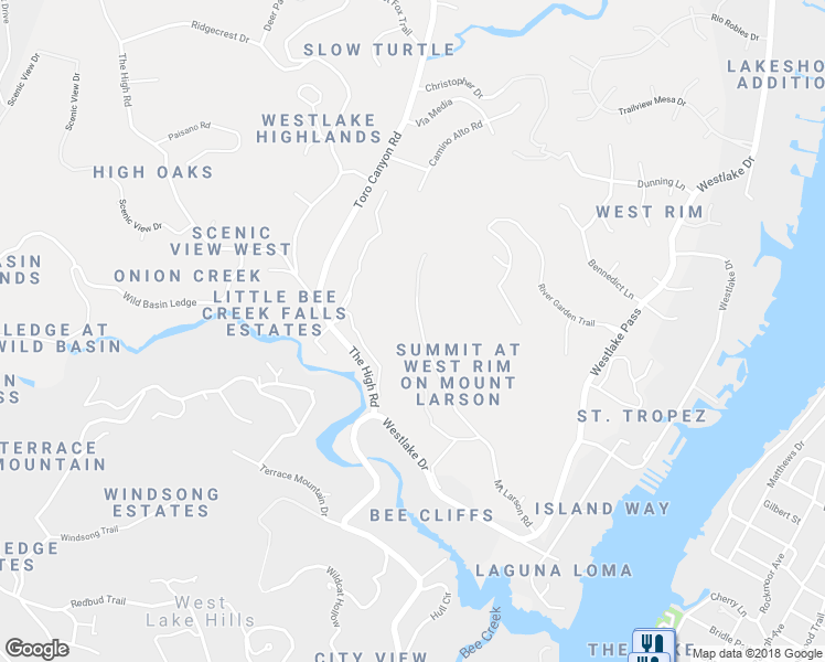map of restaurants, bars, coffee shops, grocery stores, and more near 1718 Mount Larson Road in Austin
