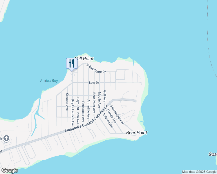 map of restaurants, bars, coffee shops, grocery stores, and more near 5613 Louisiana St in Orange Beach