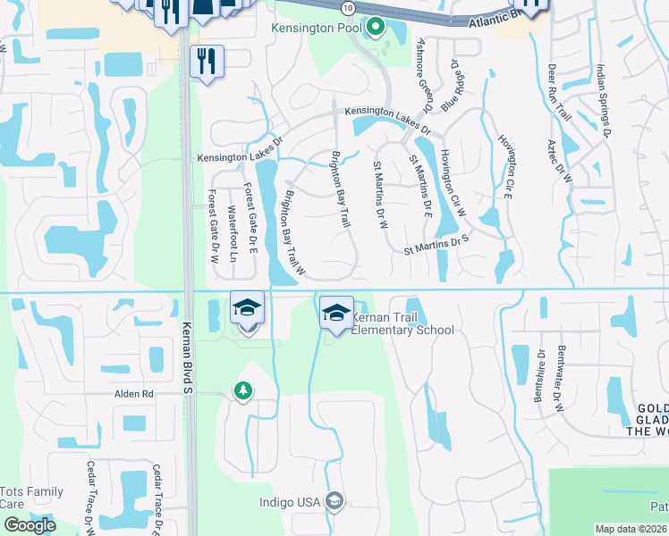map of restaurants, bars, coffee shops, grocery stores, and more near 2212 Brighton Bay Trail in Jacksonville