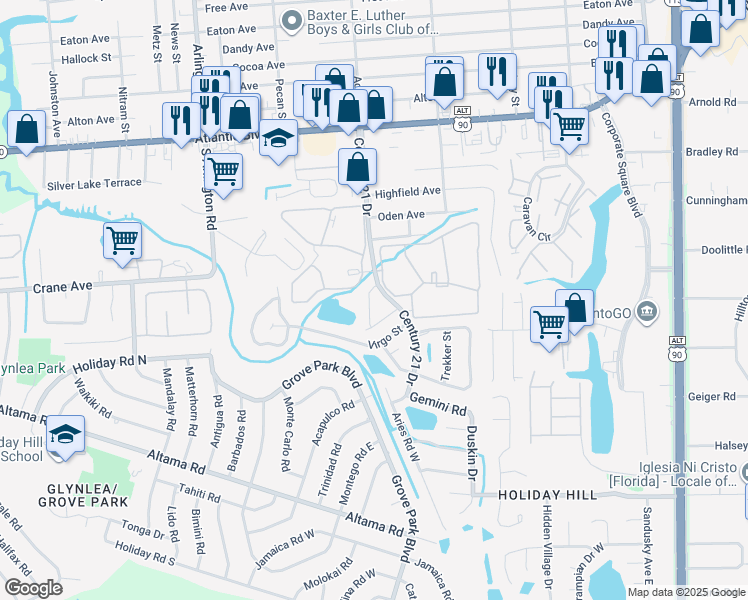 map of restaurants, bars, coffee shops, grocery stores, and more near 537 Eiseman Way in Jacksonville