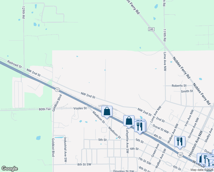 map of restaurants, bars, coffee shops, grocery stores, and more near 440 Evelyn Avenue Northwest in Live Oak