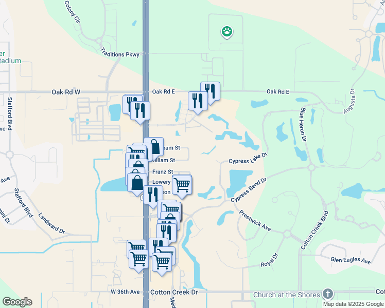 map of restaurants, bars, coffee shops, grocery stores, and more near 5661 Dee Street in Gulf Shores